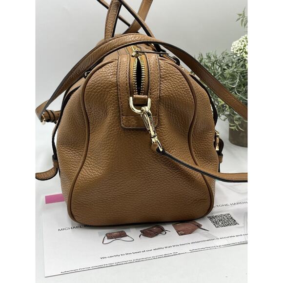 Michael Kors Authenticated Bristol Acorn Brown Leather Medium Satchel Gold Tone - Picture 9 of 16